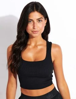 Alosoft Ribbed Chic Bra Tank - Black