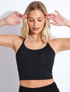 Scoop Neck Cross Back Strappy Crop Top - Black