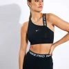 Nike Pro Dri-FIT Swoosh Asymmetrical Sports Bra - Black/Particle Grey/White