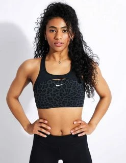 Nike Dri-FIT Swoosh Printed Sports Bra - Dark Smoke Grey/Black/White