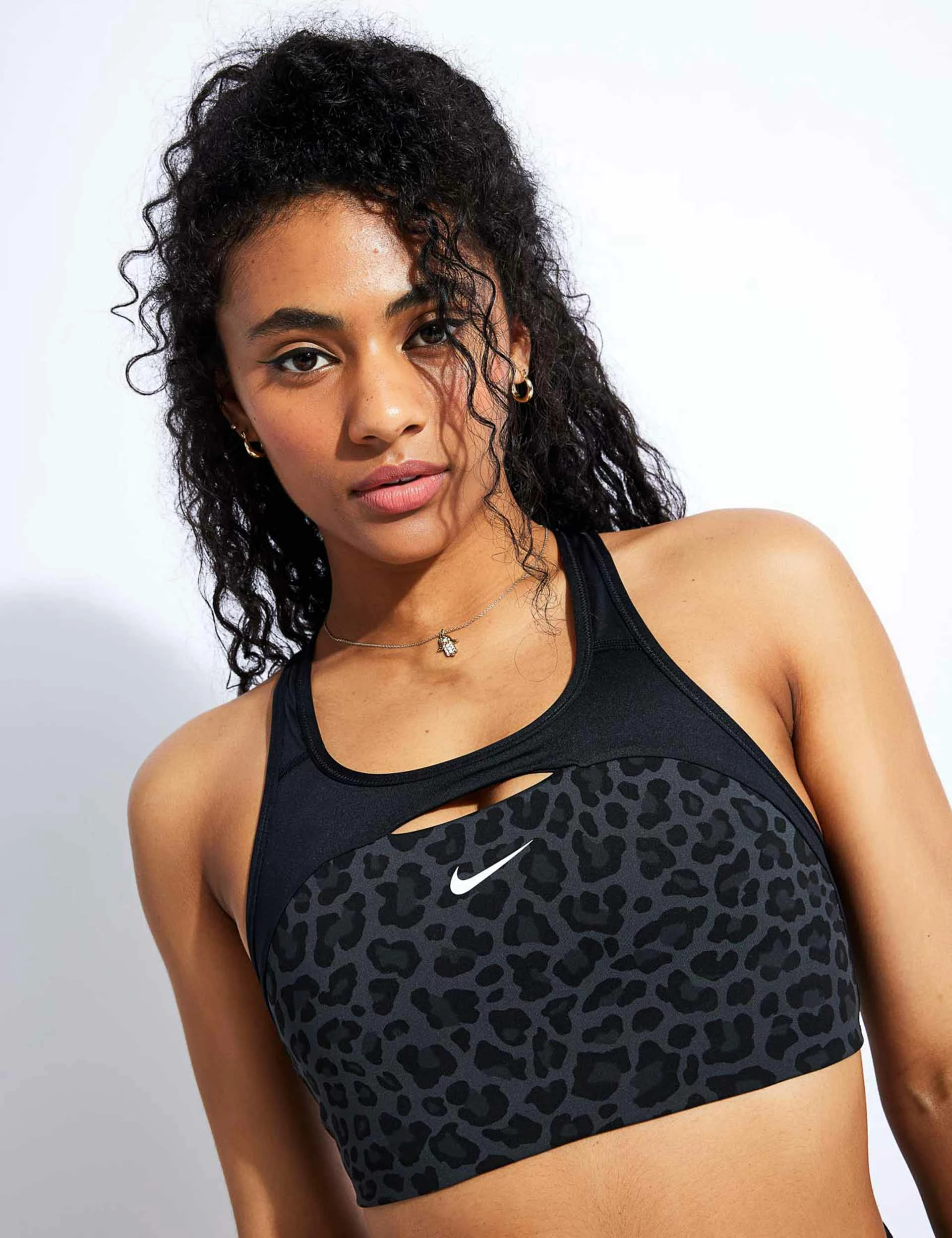 Nike Dri-FIT Swoosh Printed Sports Bra - Dark Smoke Grey/Black/White - Image 3