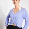 Beyond Yoga Twist Up Reversible Pullover - Pale Blue Violet