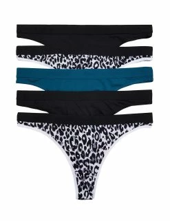 5pk Microfibre Thongs - Black Mix