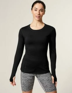 Scoop Neck Long Sleeve Top - Black