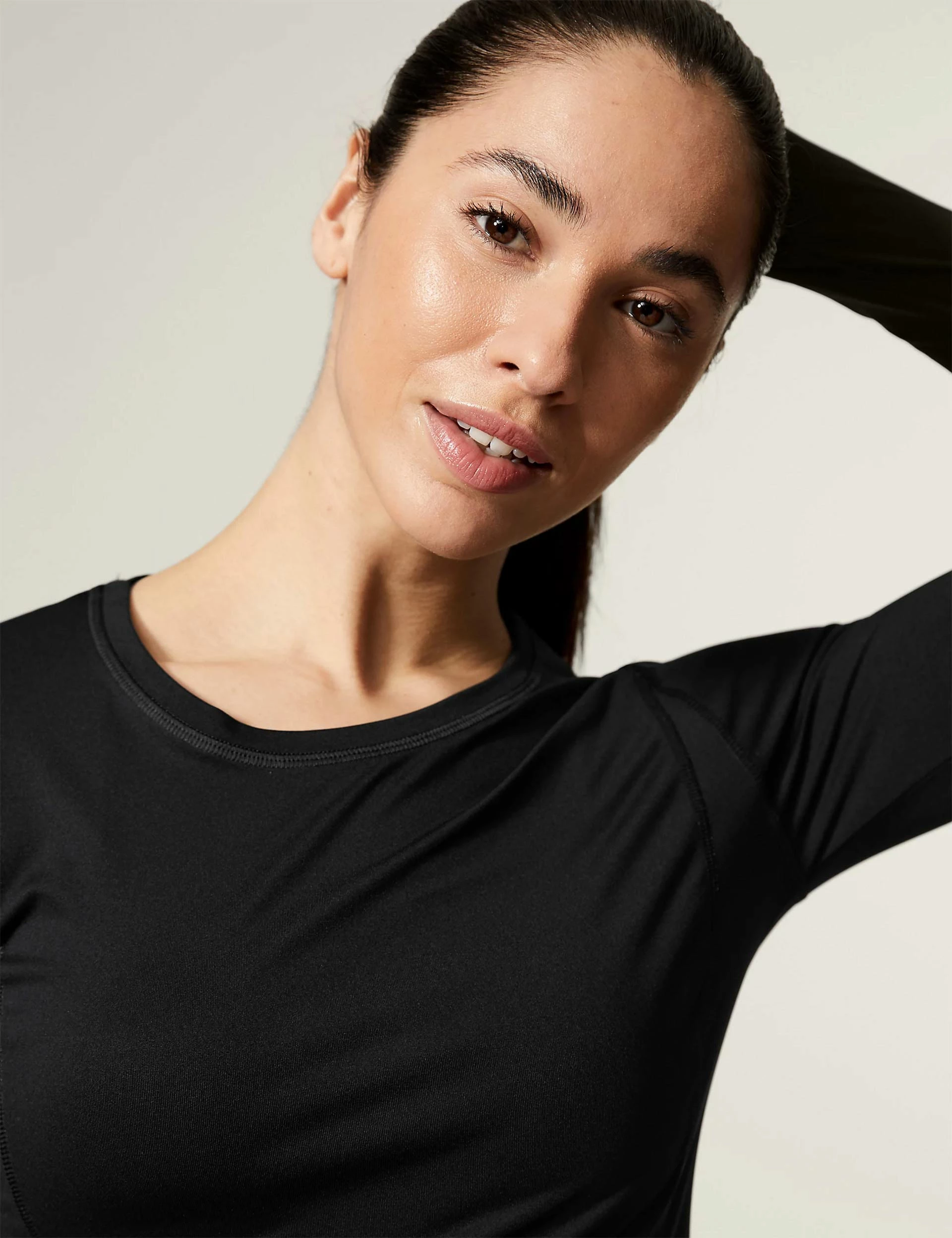 Scoop Neck Long Sleeve Top - Black - Image 3