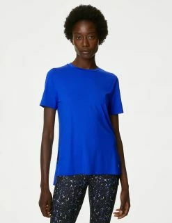 Scoop Neck Mesh Back T-Shirt - Electric Blue
