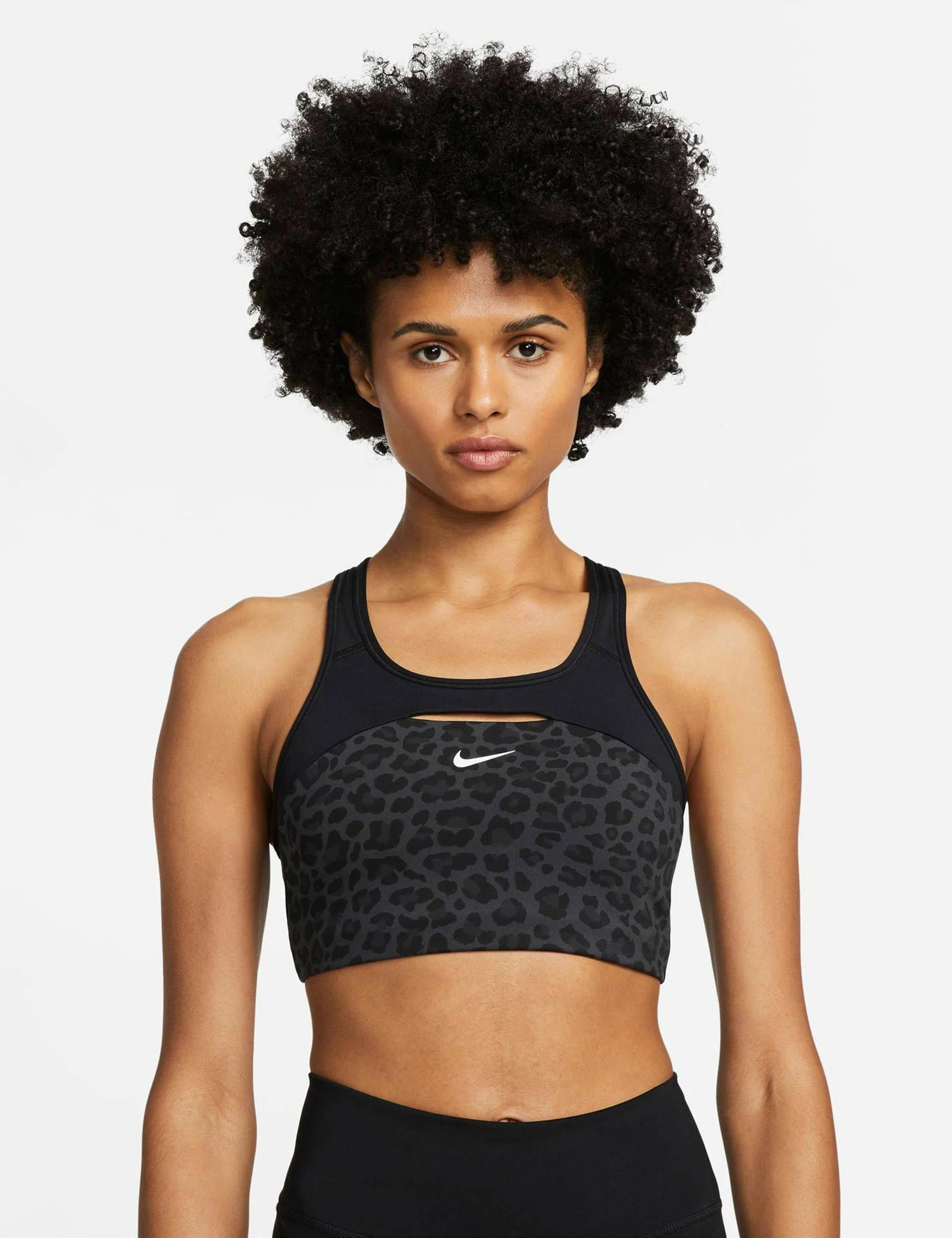 Nike Dri-FIT Swoosh Printed Sports Bra - Dark Smoke Grey/Black/White - Image 5