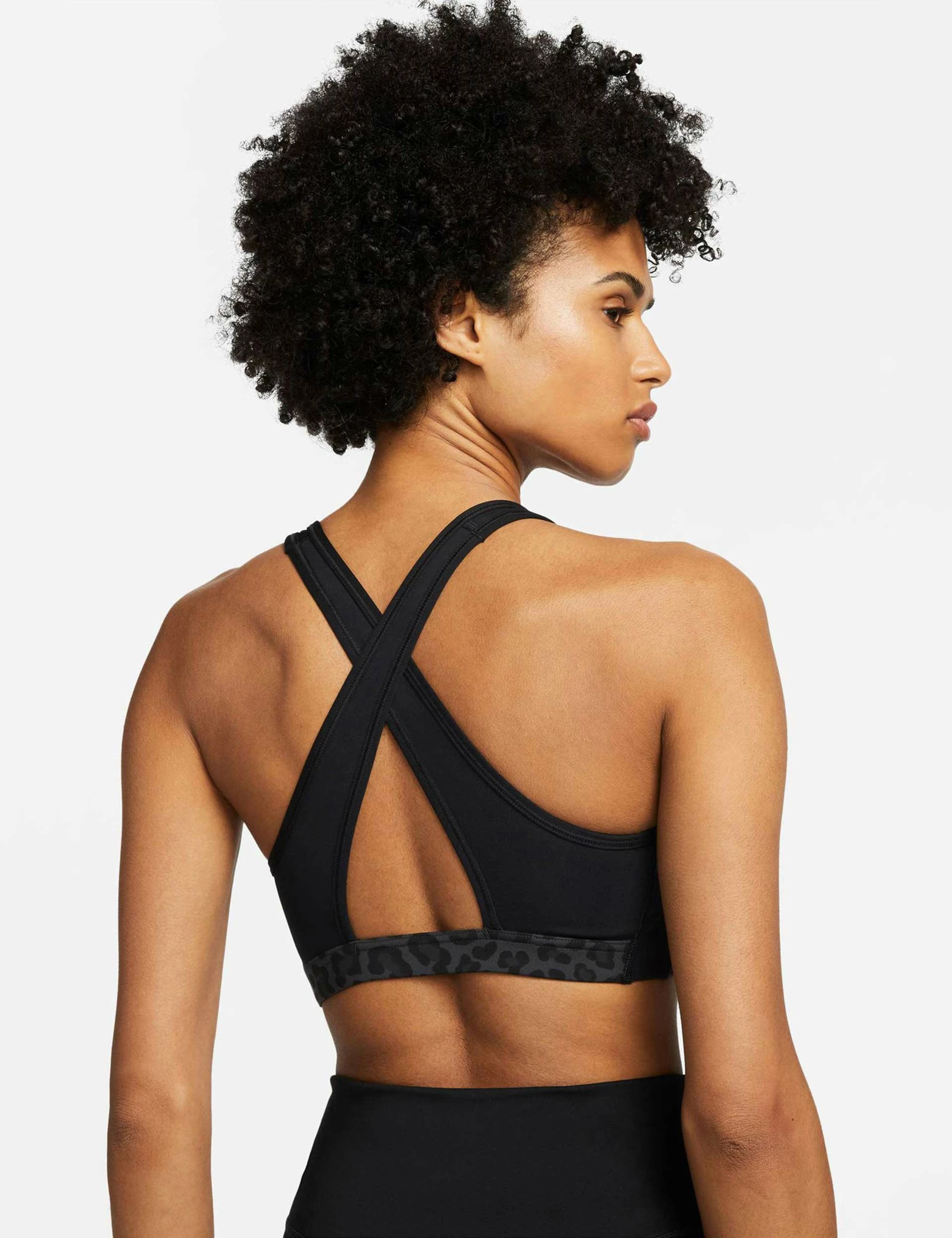 Nike Dri-FIT Swoosh Printed Sports Bra - Dark Smoke Grey/Black/White - Image 6