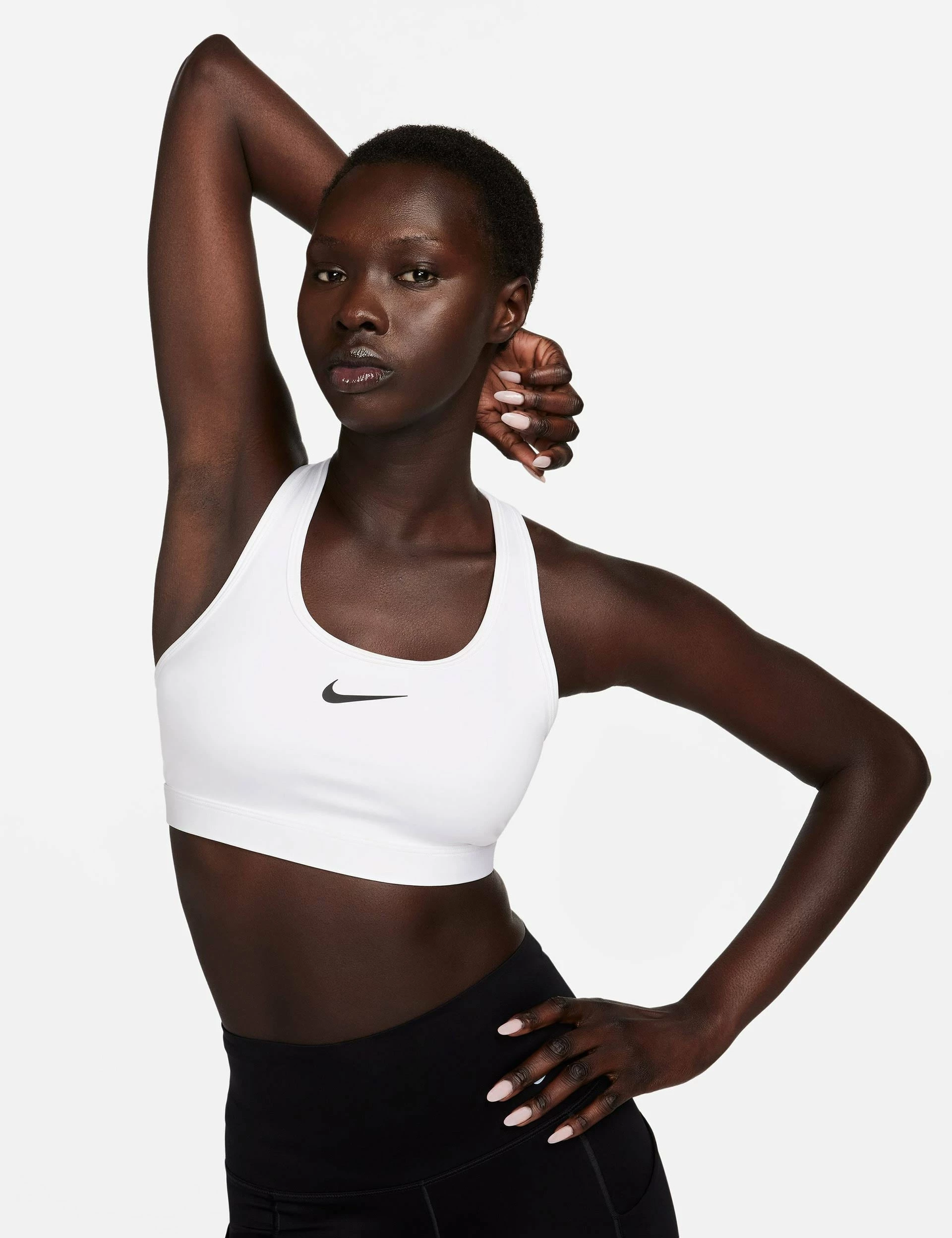 Nike Swoosh Medium Support Bra - White/Stone Mauve/Black