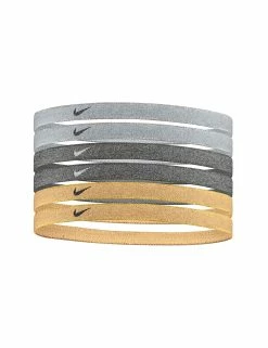 Nike Swoosh Sport Metallic Hairbands (6-Pack) - Grey/Black/Gold