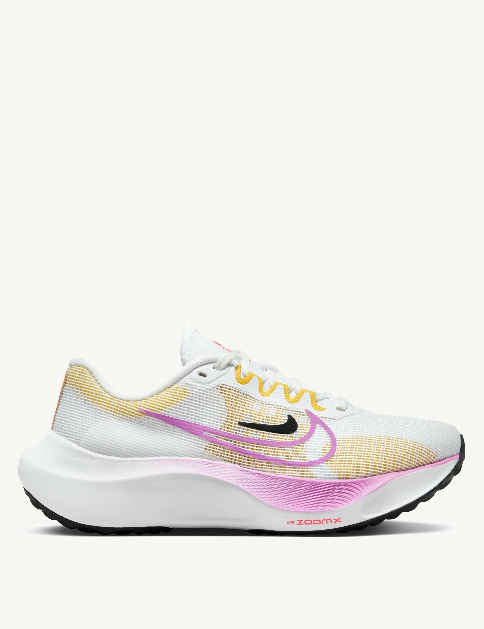 Nike Zoom Fly 5 Shoes - White/Vivid Sulphur/Amber Brown/Rush Fuchsia