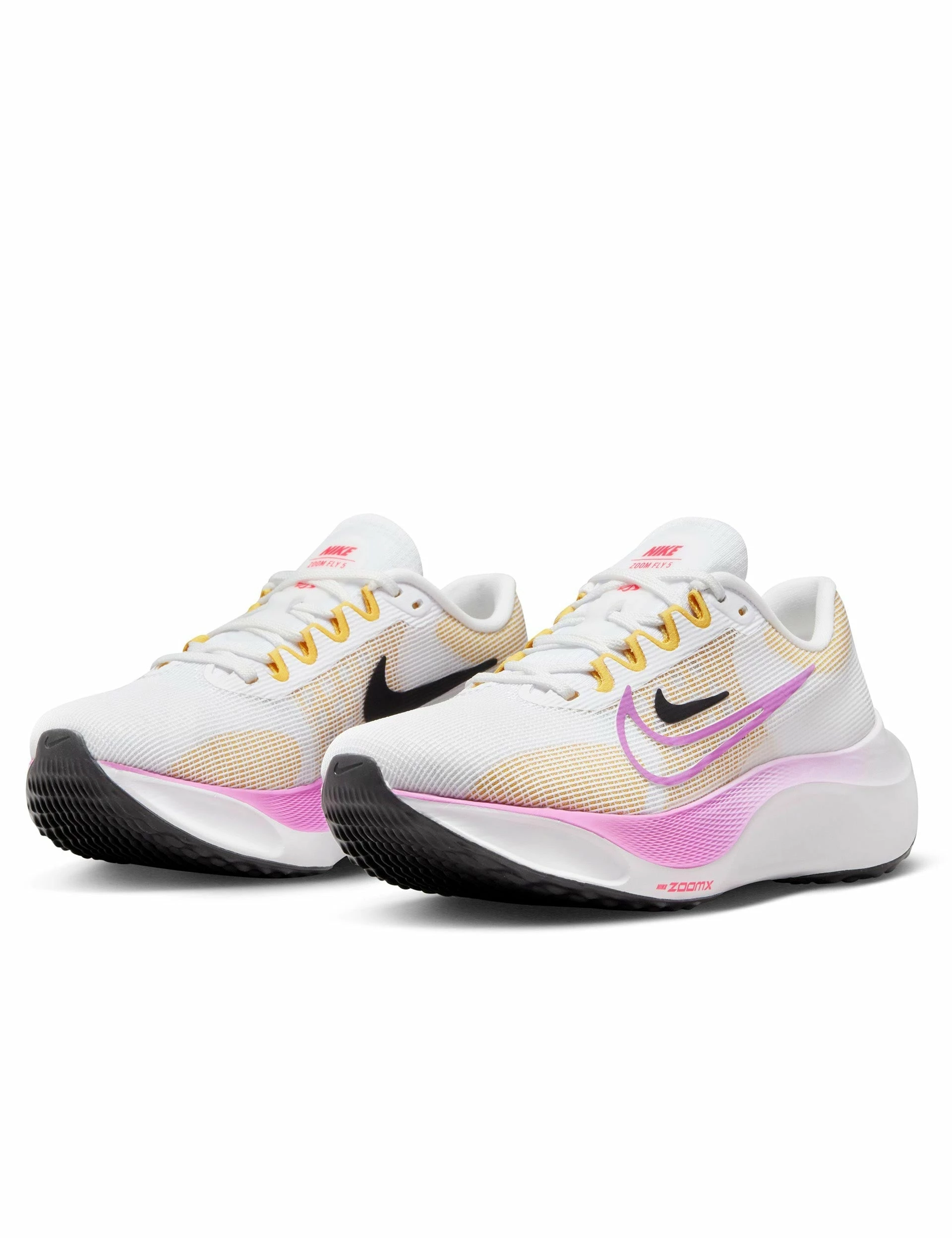 Nike Zoom Fly 5 Shoes - White/Vivid Sulphur/Amber Brown/Rush Fuchsia - Image 4