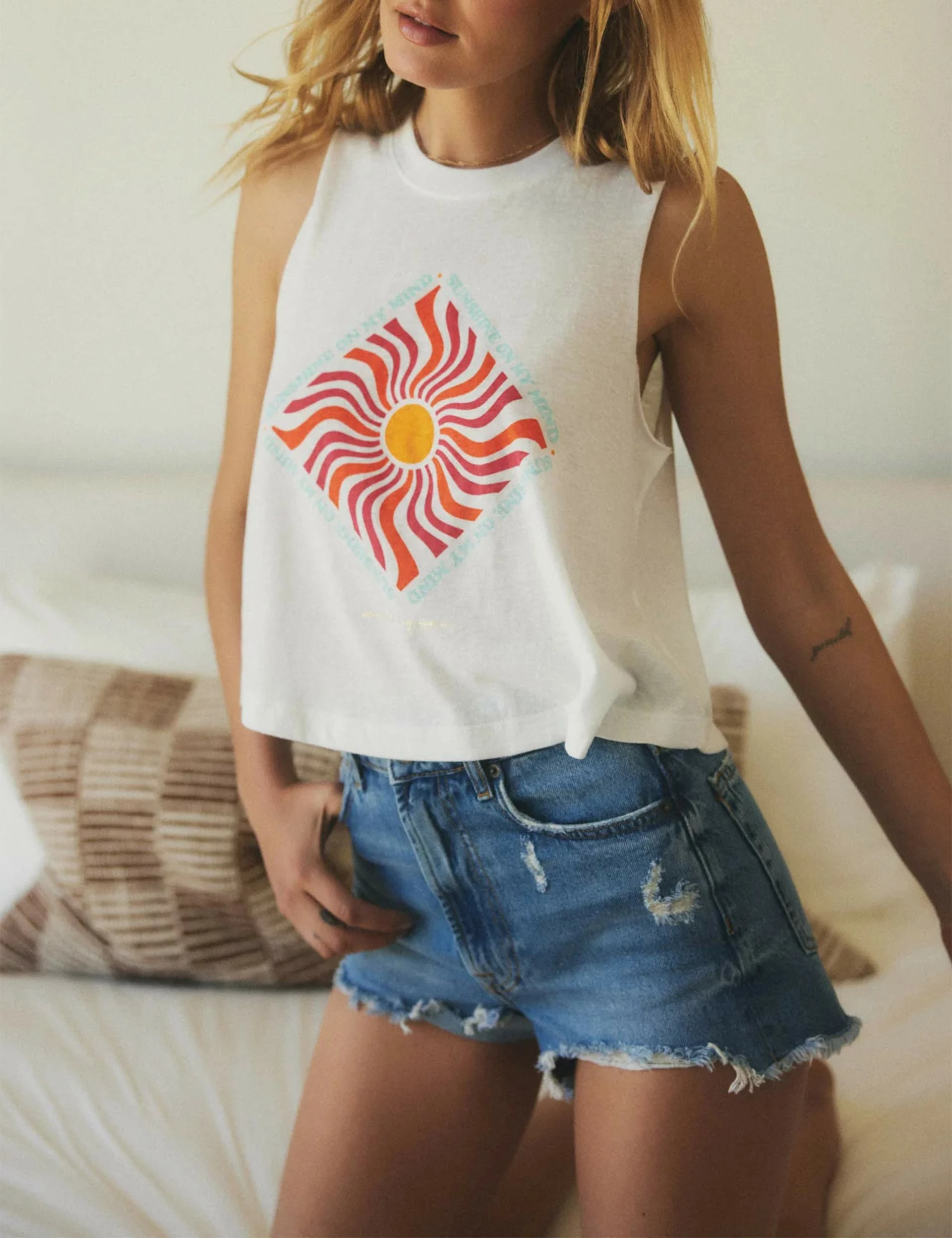 Spiritual Gangster Sunshine On My Mind Crop Tank - Stone - Image 4